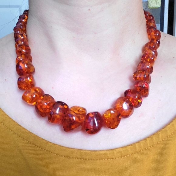 Amber Crystal Necklace in K18 Solid Gold - Picture 1 of 10